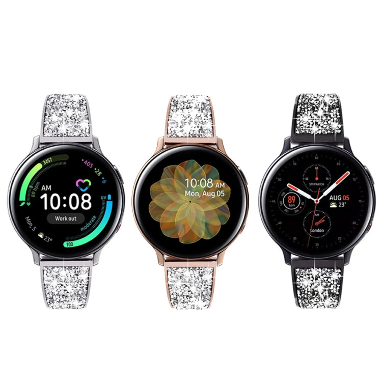 Set of sparkling stainless steel watchbands: silver, rose gold, and dark/black
