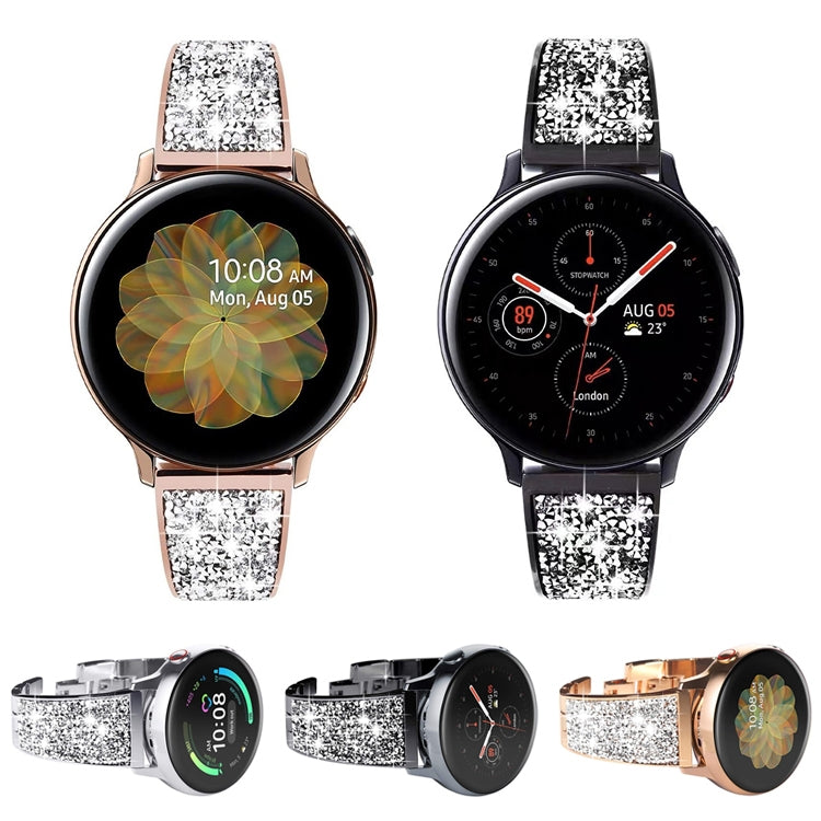 Set of crystal-pattern watch bands in rose gold, black, and silver metal
