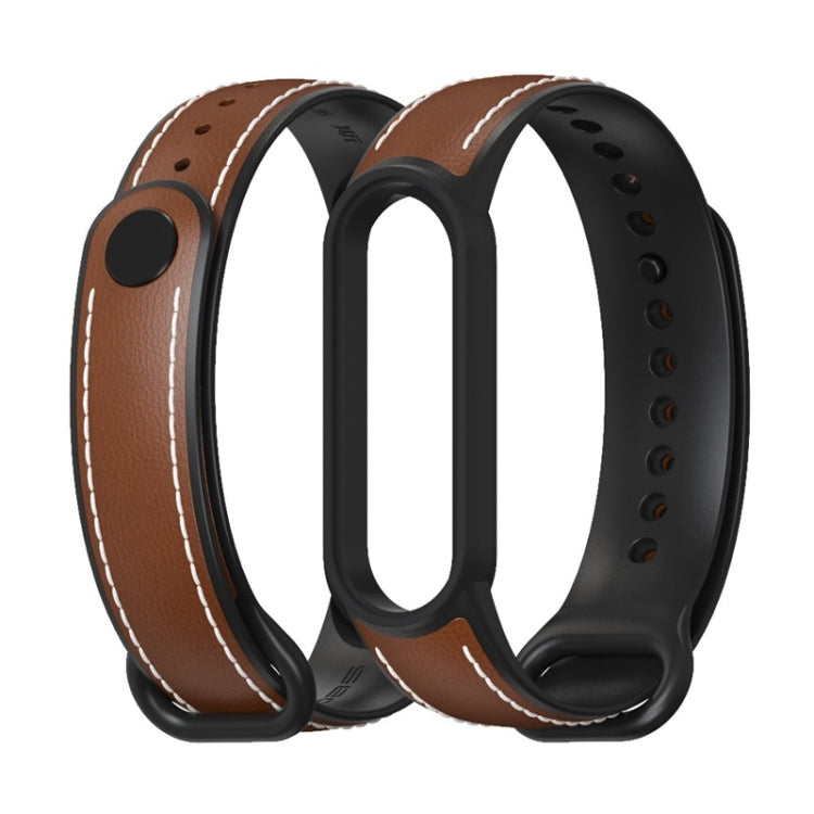 TPU and leather-look watchband with brown strap and black end caps for fitness tracker