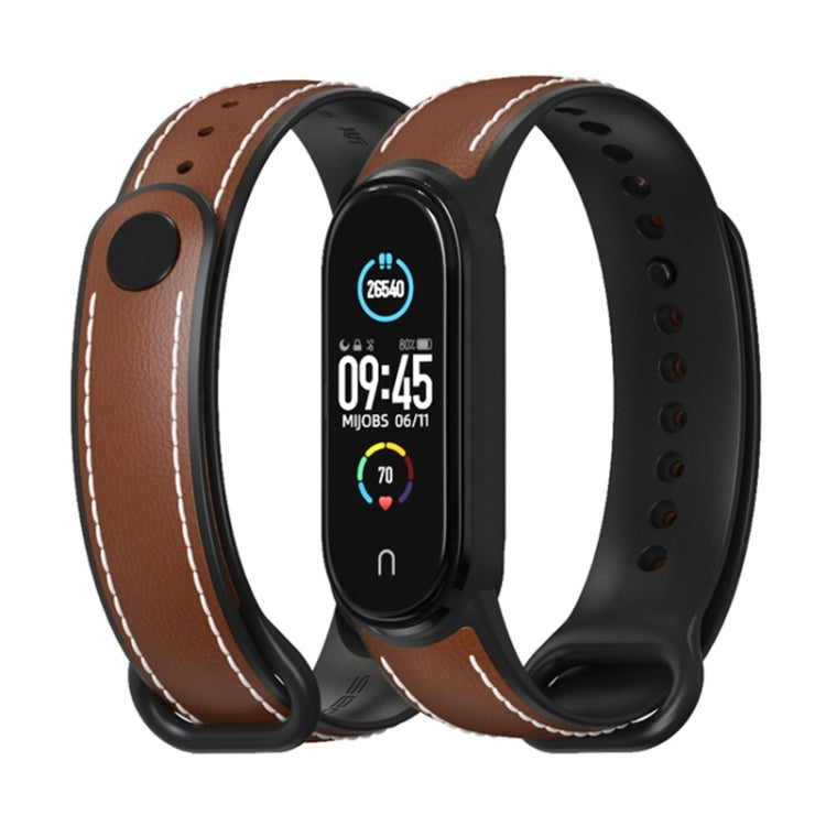 TPU and leather-look replacement watchband in brown and black with fitness display