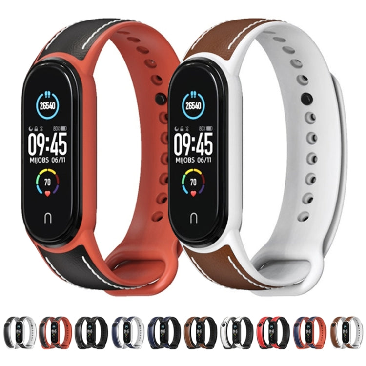 Brown+black and white+black TPU and leather-look watchbands with fitness display