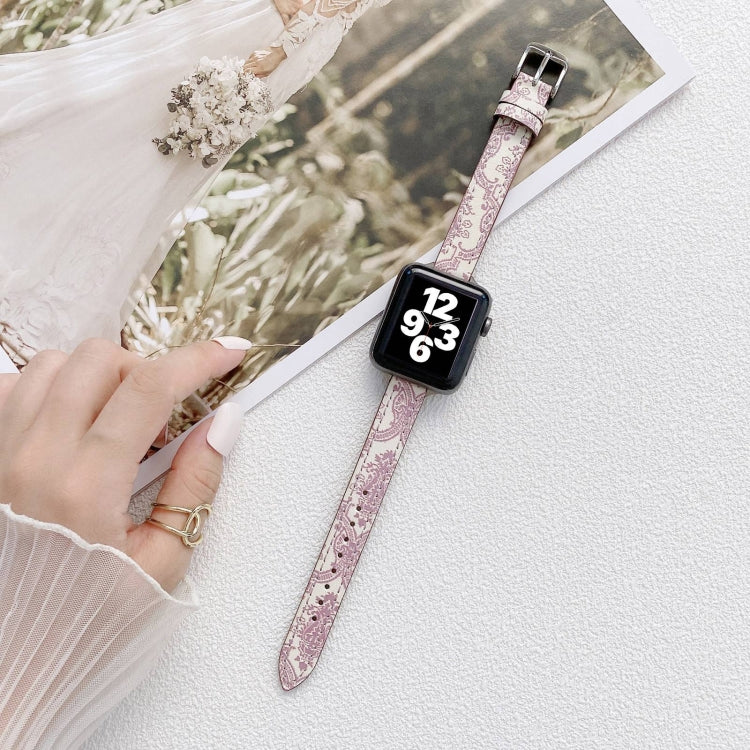 Small Slim Ethnic Leather Replacement Wrist Strap Watchband For Apple Watch Series, 7 41mm / 6&SE&5&4 40mm / 3&2&1 38mm, 7 45mm / 6&SE&5&4 44mm / 3&2&1 42mm