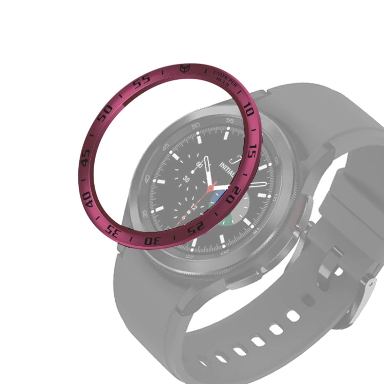 Wine red smartwatch bezel ring with black engraved minute track around the display