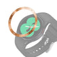 Smart watch steel bezel ring with rose-gold outer numbers on a dark smartwatch case.