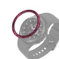 Wine red smartwatch bezel ring around the watch face, black engraved minute numbers