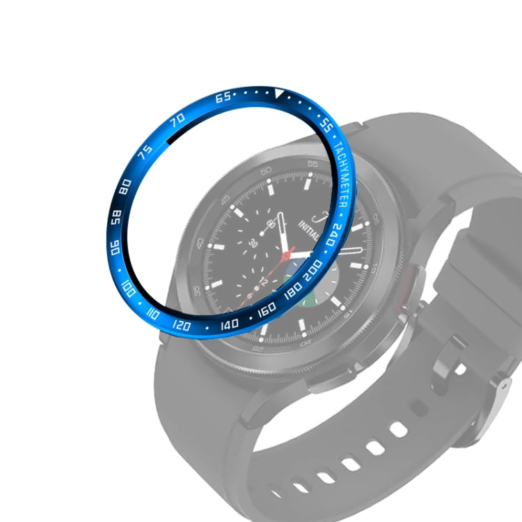Smart watch with blue bezel ring and black dial, gray silicone strap