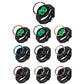 Set of smartwatch bezel rings in multiple colors on black watch straps
