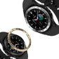 Smartwatch bezel ring attachment with black bezel and tan edge on dark chronograph dial
