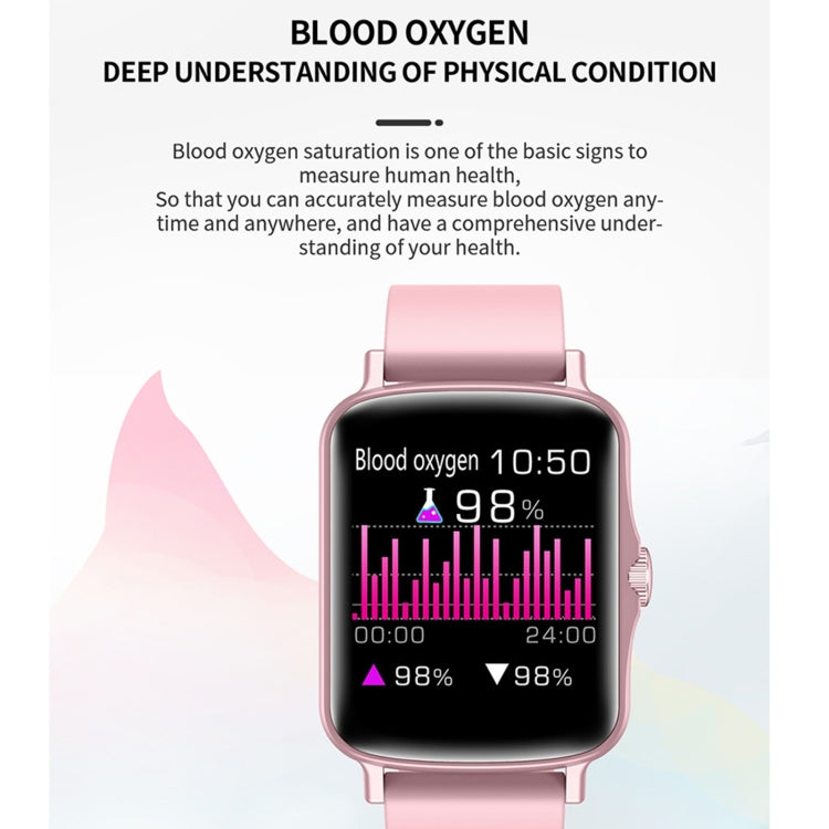 Pink smartwatch displaying blood oxygen percentage and bar chart on screen