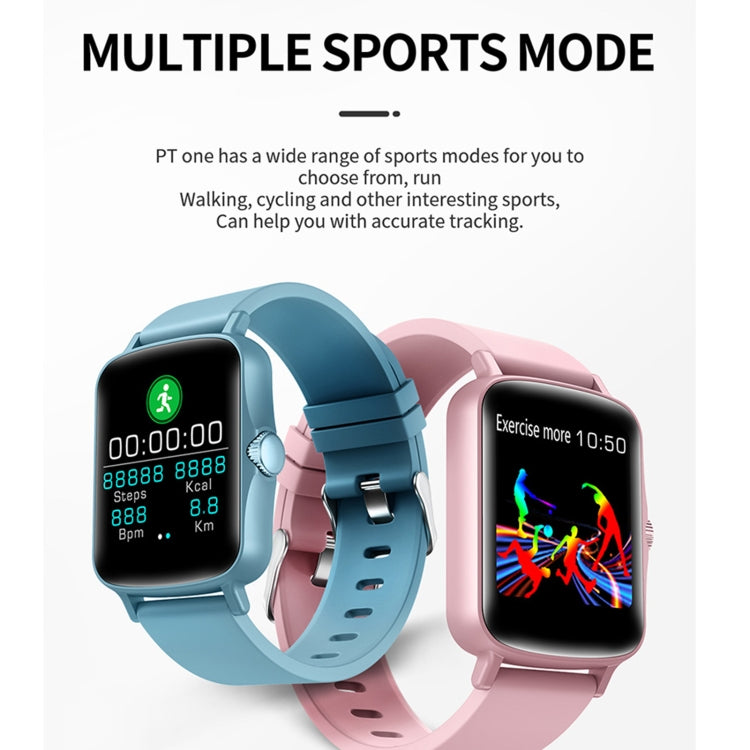 Smartwatch set showing two faces: blue band and pink band with activity screen