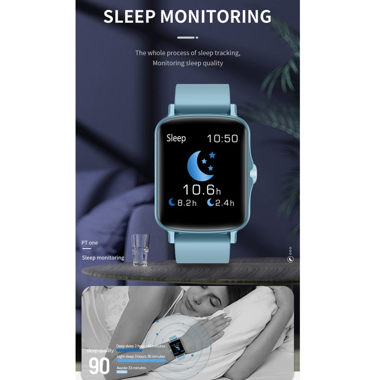 Blue smartwatch showing sleep monitoring screen with moon icon