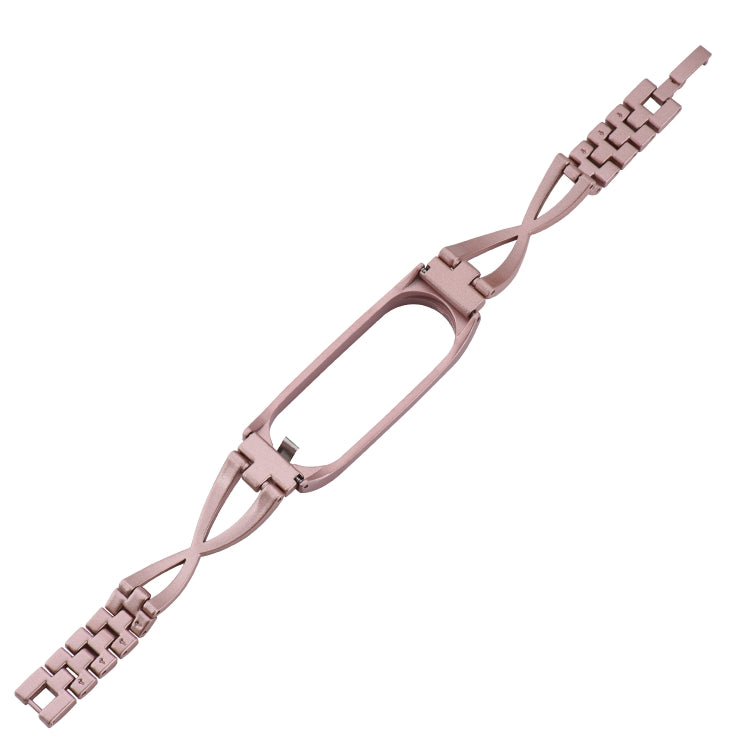 Rose gold diamond alloy watch band, X-shaped link design with clasp