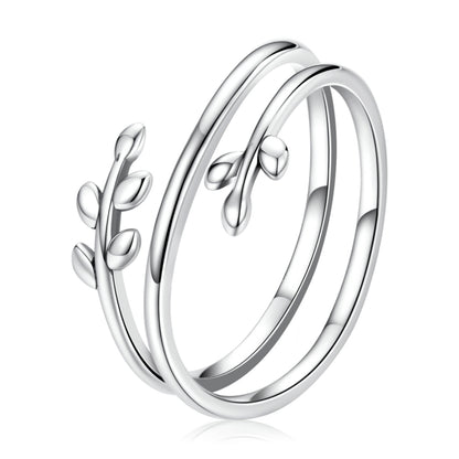Sterling silver multi-loop open ring with leaf-like charms