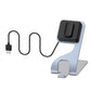 Grey magnetic metal charger holder with USB cable and charging dock, curved stand