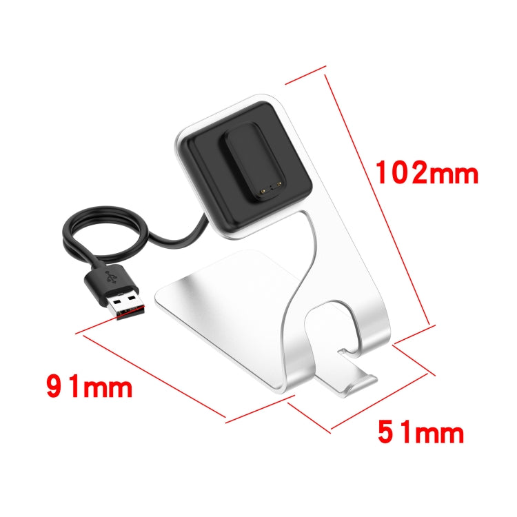 Silver magnetic charger holder with USB cable and size dimensions 102mm, 91mm, 5mm