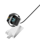 White metal magnetic charger holder with USB cable and black charging dock