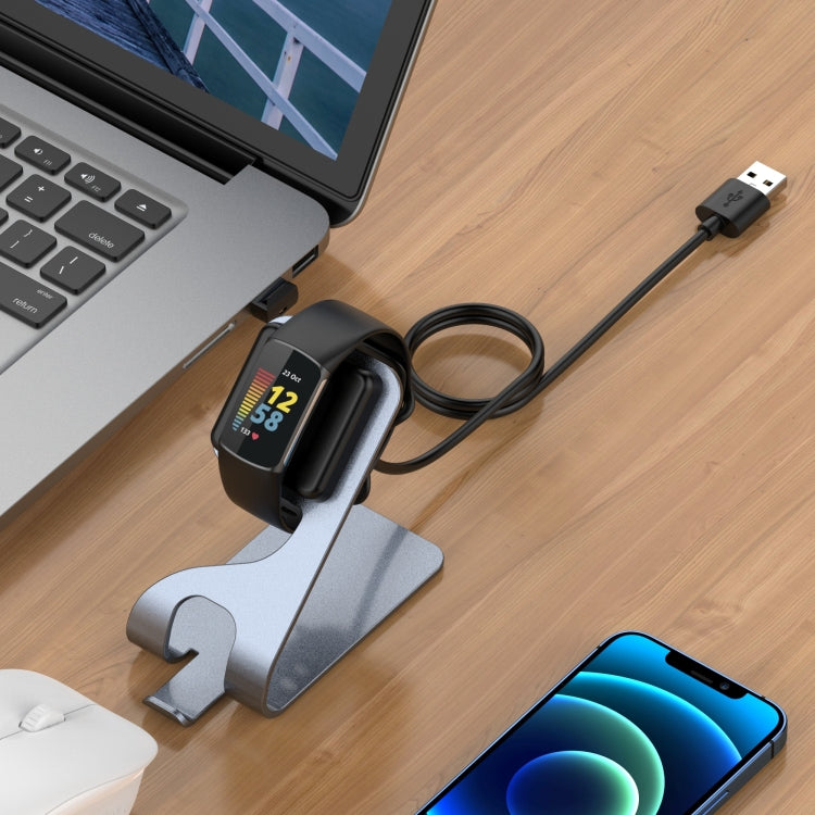 Grey magnetic metal charger stand with USB cable for smartwatch charging