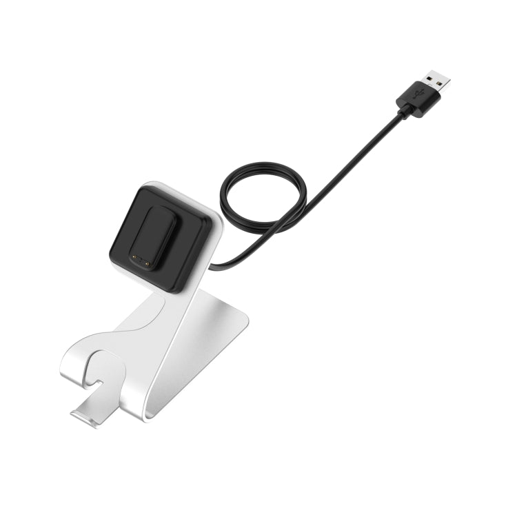 Silver magnetic metal charger holder with USB cable and black charging dock