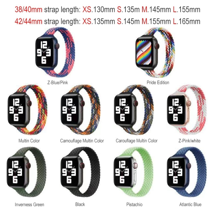 Small Waist Single Loop Nylon Braid Replacement Watchband For Apple Watch Series 7 45mm / 6&SE&5&4 44mm / 3&2&1 42mm, S 145mm, M 155mm, L 165mm