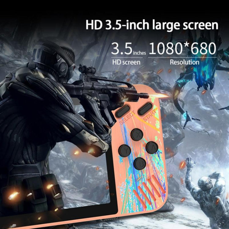 Pink handheld dual-player game console with 3.5-inch screen and built-in game controls