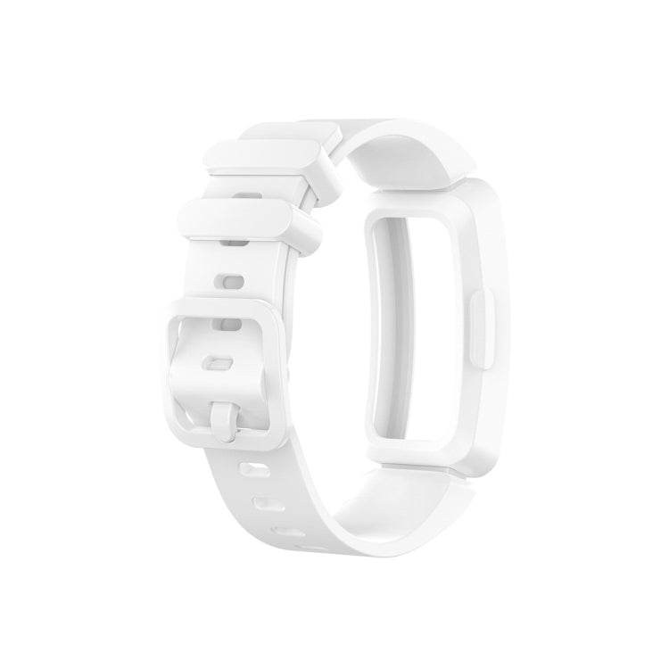 White silicone smartwatch replacement strap, side view with adjustable buckle for Fitbit Inspire HR/Ace 2