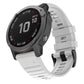 White silicone smartwatch replacement strap with adjustable buckle and ridged texture