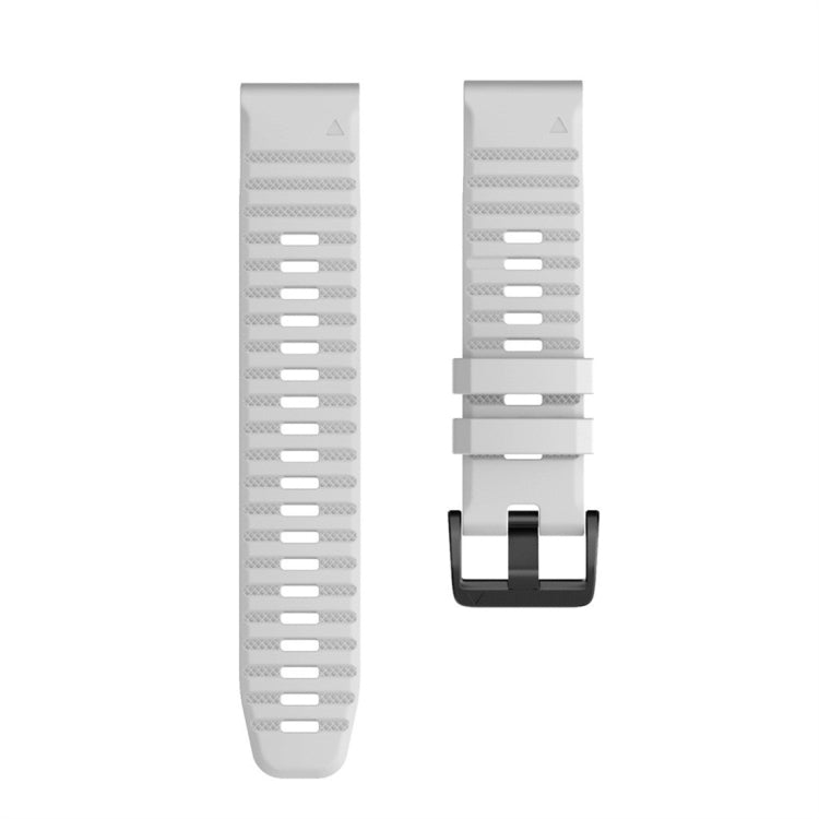 White silicone smartwatch replacement strap with vented holes and metal buckle