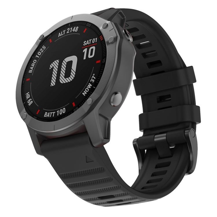 Black silicone smartwatch replacement strap with adjustable buckle and vented holes