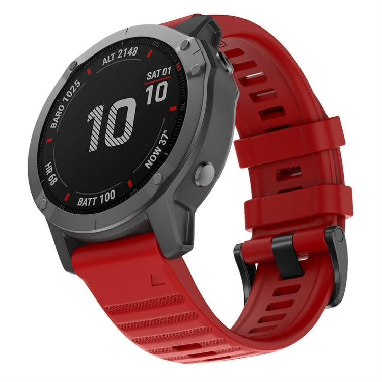 Red silicone smartwatch replacement strap with adjustable buckle and vented holes