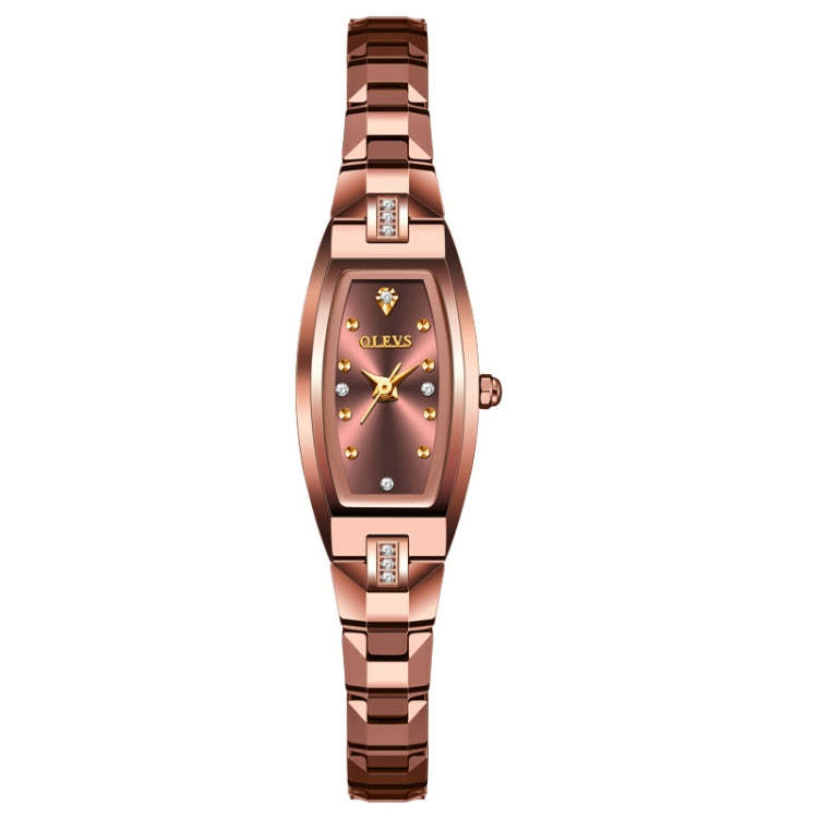 Rose gold tone women's quartz bracelet watch with diamond accents and rectangular markers