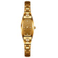 Gold tone women's quartz bracelet watch with diamond bezel and stud markers on dark dial