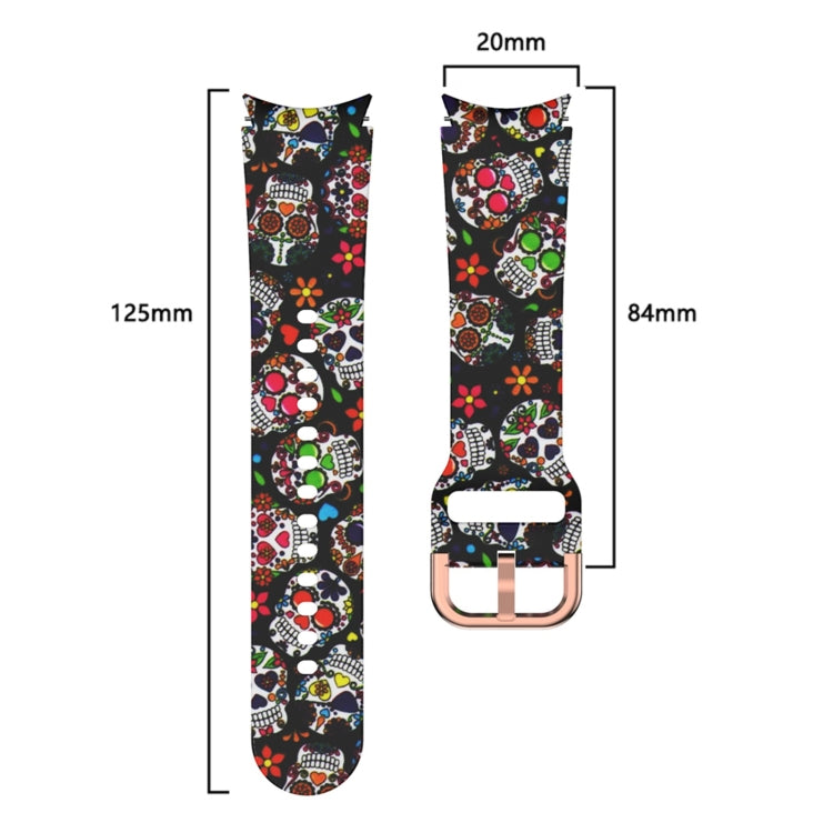 Silicone watch strap with colorful skull and flower print, black base