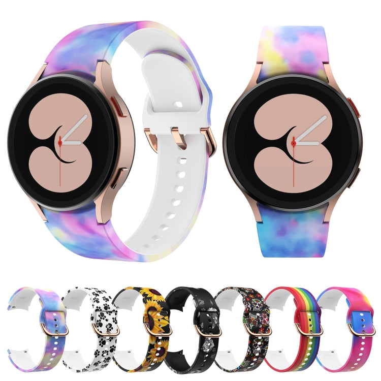 Silicone watch strap with tie-dye gradient, shown with assorted colorful printed straps