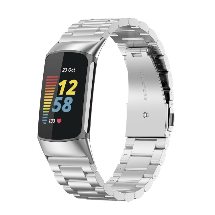 For Fitbit Charge 5 Three-bead Stainless Steel Replacement Strap Watchband