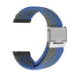 Blue and gray nylon braided watch strap with metal buckle clasp.