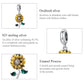 Sunflower charm pendant with silver clasp, yellow flower and green enamel leaves detail