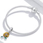 Silver mesh bracelet with sunflower charm, yellow flower and green enamel leaves