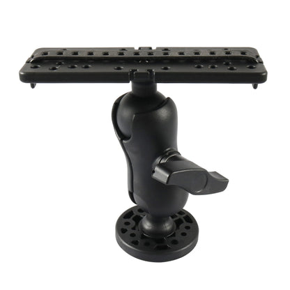Black marine fish finder transducer mount bracket with swivel arm and base