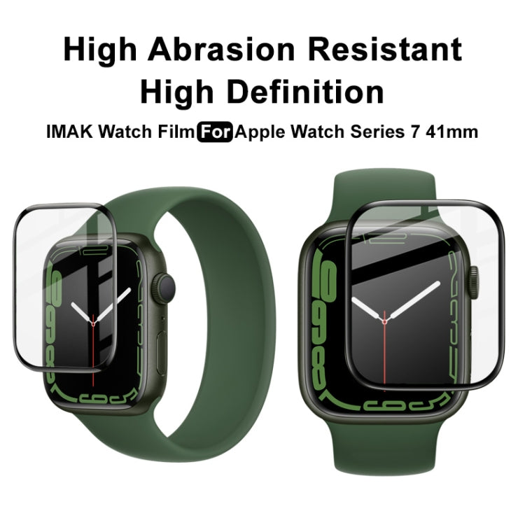 IMAK watch screen protector film, clear on green Apple Watch from two angles