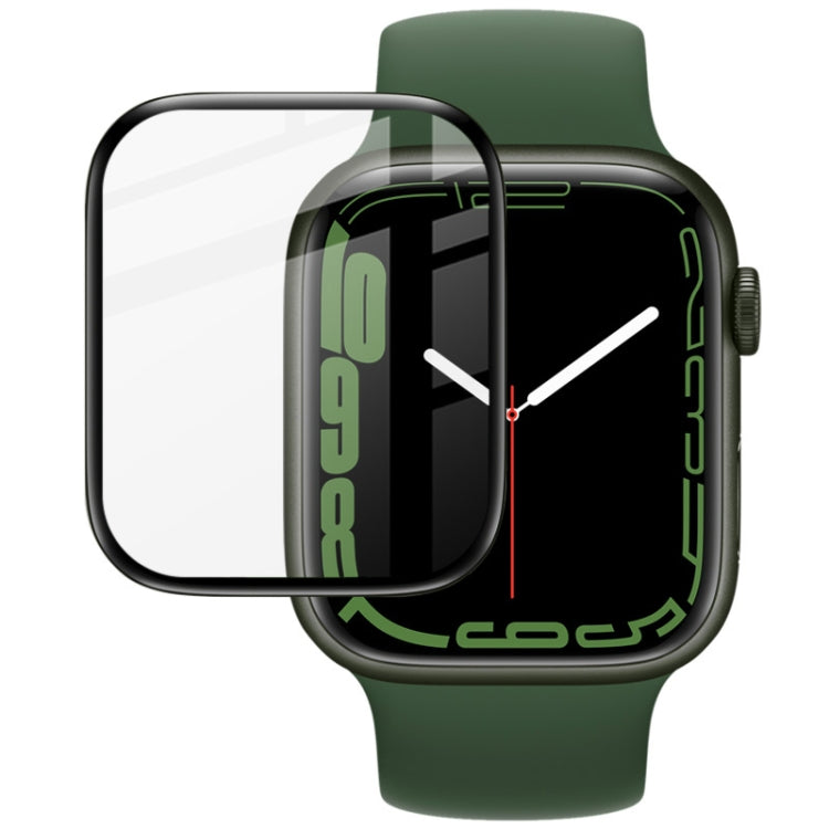 IMAK watch screen protector film, clear overlay on green Apple Watch face, 41mm