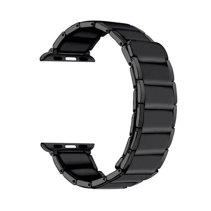 Magnetic steel watch band, black link design with dual clasp ends