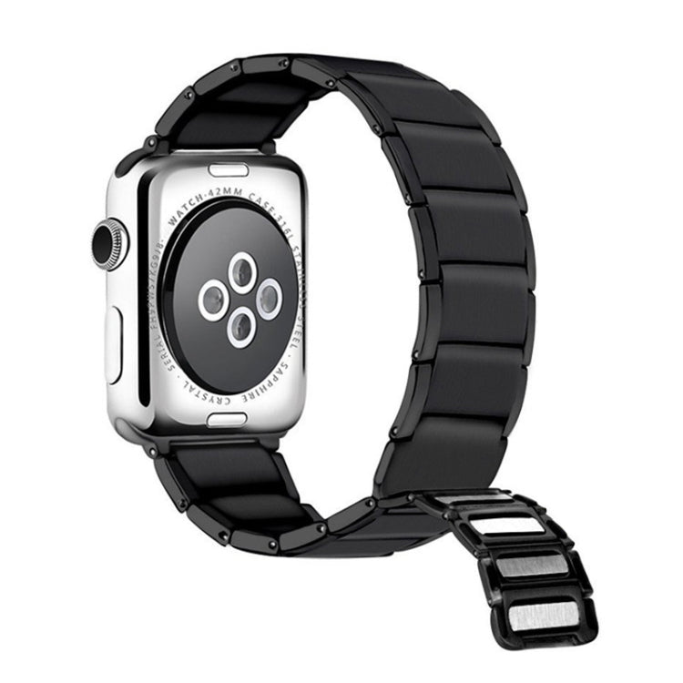 Magnetic steel watch band, black with secure magnetic clasp and link segments