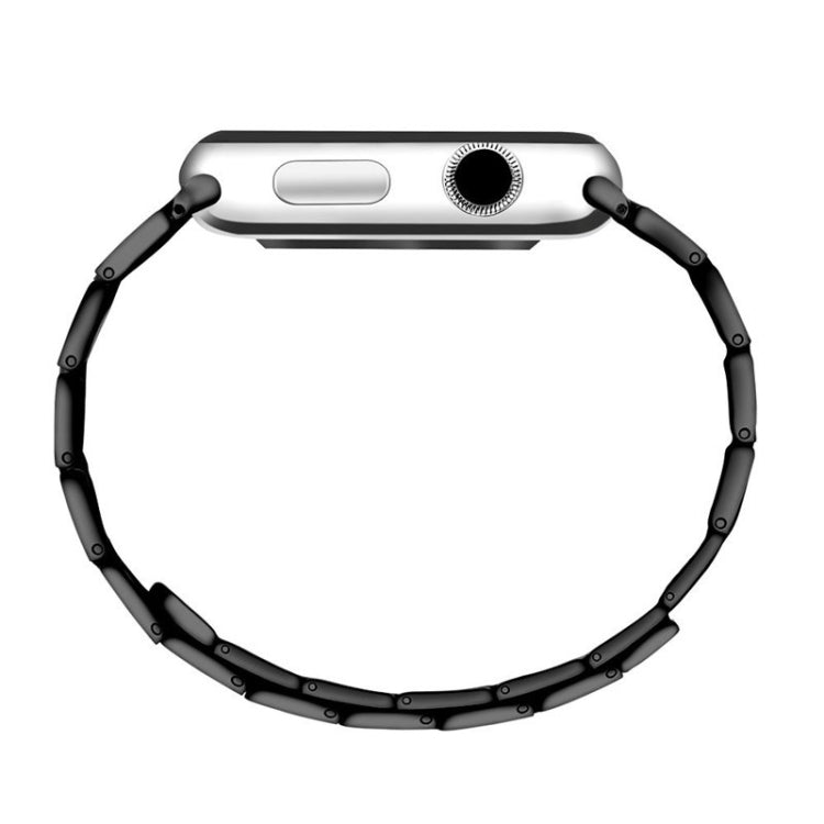 Magnetic steel watch band, black with curved links and end attachment points