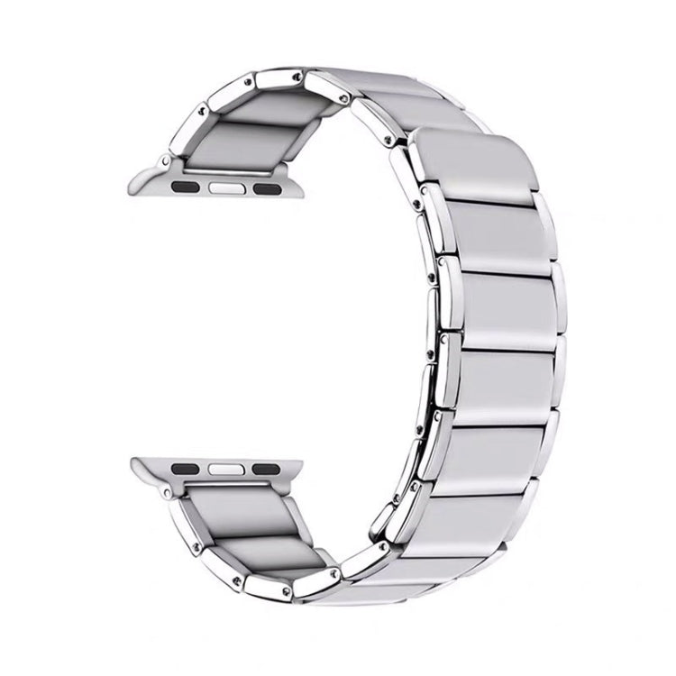 Magnetic steel watch band, silver link design with magnetic clasp ends