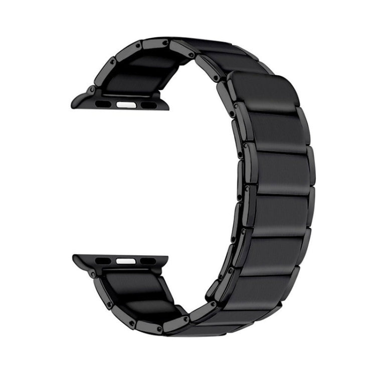 Magnetic steel watch band, black curved link segments with magnetic clasp