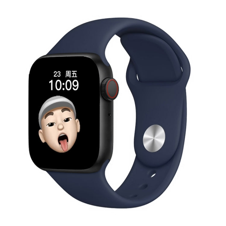 Navy smartwatch with 1.44in touch screen showing time and emoji avatar