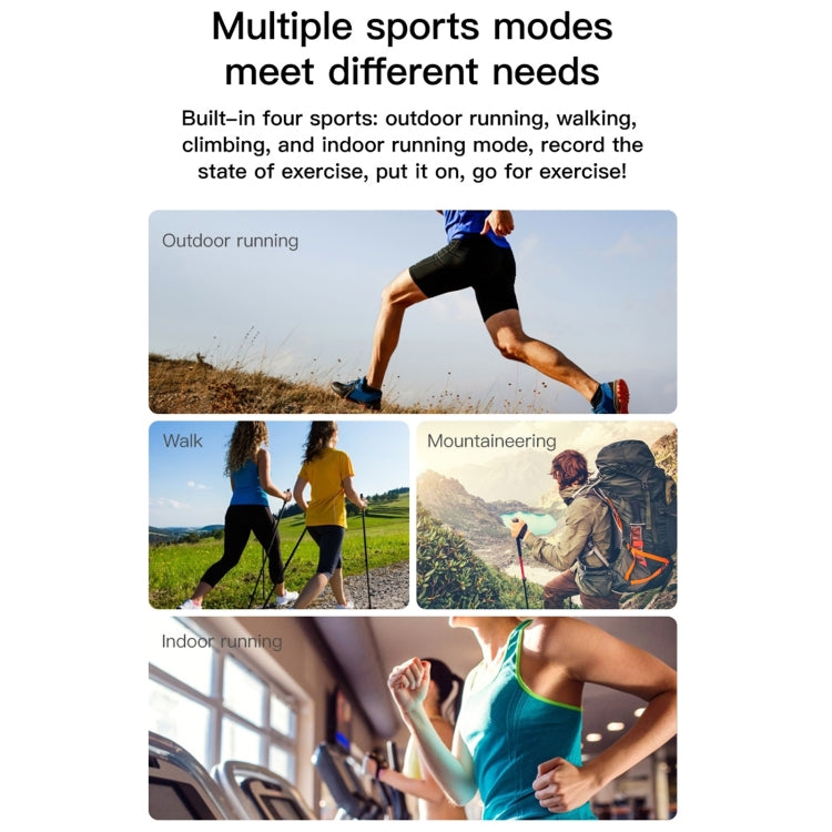 Smartwatch sports-modes feature graphic with outdoor running and hiking photos