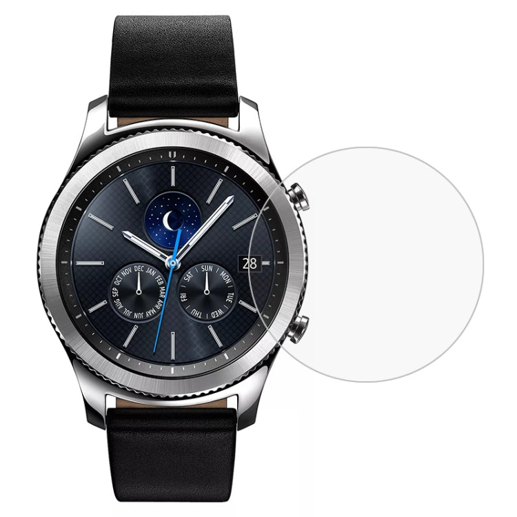 22mm tempered glass screen protector fitted on a round smartwatch with black band