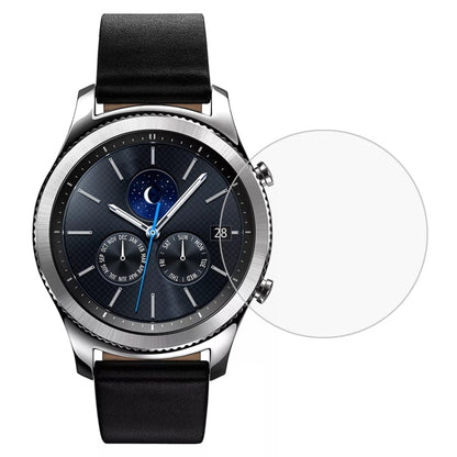 22mm tempered glass screen protector fitted on a round smartwatch with black band