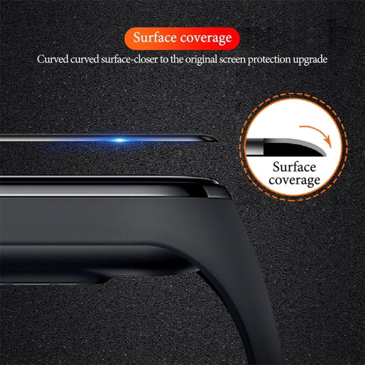 Close-up of a curved smartwatch screen protector covering the screen edges